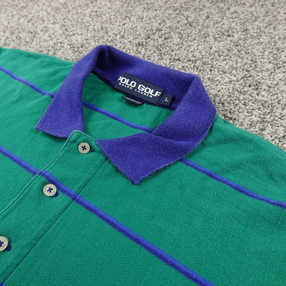 VTG Ralph Lauren Polo Shirt Mens L Green Pony Short Sleeve Casual Golf 90s Y2K